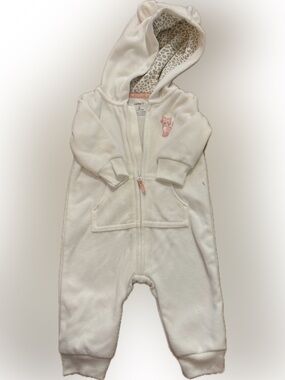 Carter's White Hooded Baby Footie with Pink Kitty Accent